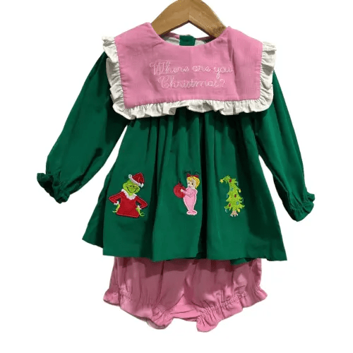 Mr. Mean One Christmas Corduroy Dress & Bloomer Set – Girls Holiday Outfit