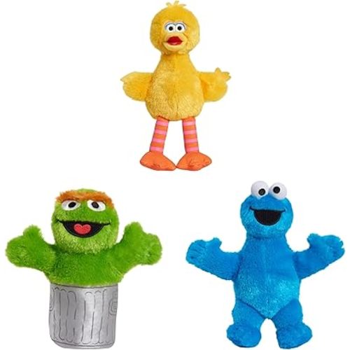 Sesame Street Friends Cookie Monster, Big Bird, and Oscar 8-inch 3-piece Sustainable Plush Stuffed Animals Set, Kids Toys for Ages 18 Month by Just Play
