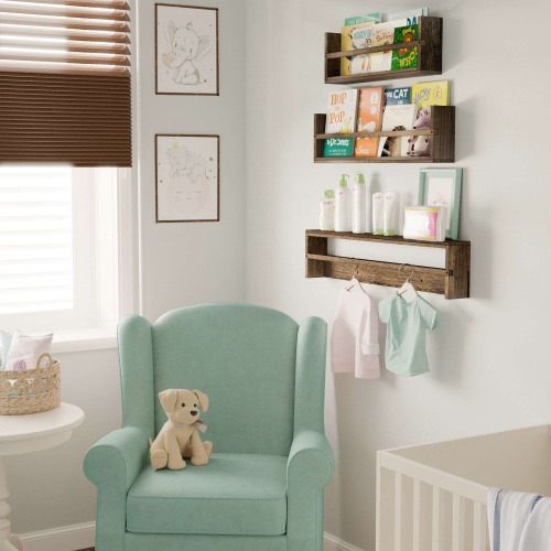 Wallniture Polynez Multisize Rustic Wood Wall Shelves, Functional Wall Shelves, Wall Mounted Shelving for Books, Set of 3