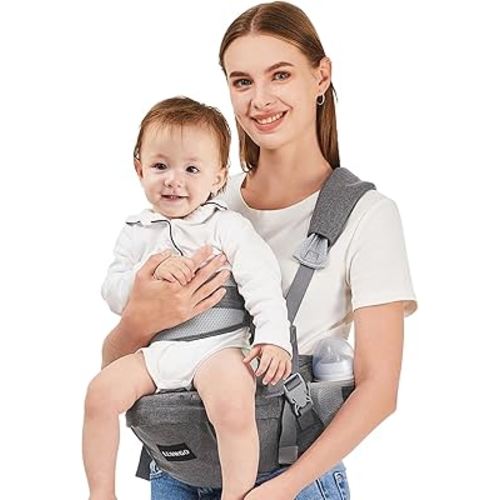 Baby Hip Carrier, Ergonomic,Baby Holder Carrier with Multiple Pockets & Shoulder Strap for Newborns & Toddlers -Gray