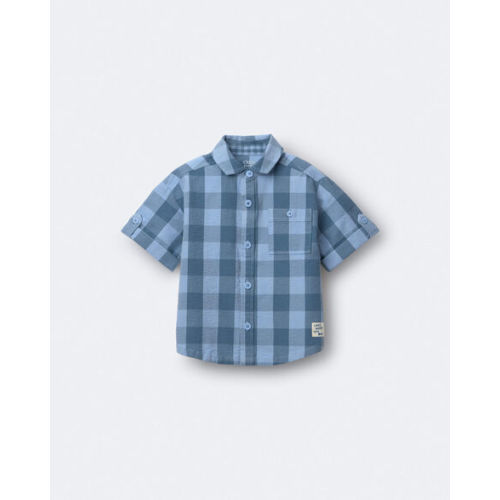 Toddler Boy Button-Down Short-Sleeve Shirt in Plaid - Blue - Otter Avenue | Carter's