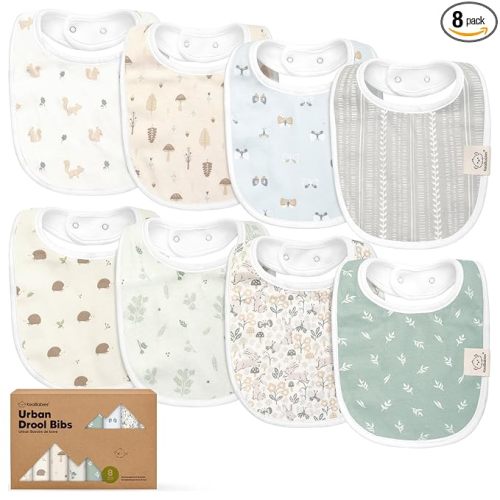 8-Pack Organic Baby Bibs for Boys, Girls - Soft Cotton Drooling and Teething Bibs for Baby Girl & Boy, Extra Absorbent, Easy to Clean & Put On for Toddler, Newborn, Infant 0-24 Months (Prairie)