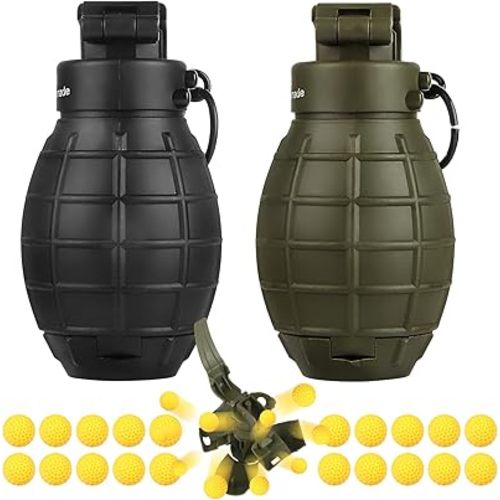 Tactical Toy Hand Grenade Bomb for Nerf CS Battle Game,2Pcs Fun Impact Pull Ring Fall Resistant Refillable Grenade Toy with 20 Foam Ammo for 14+ Outdoor Sport