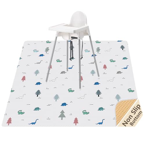 Splat Mat for Under High Chair, Waterproof Washable High Chair Floor Mat | 51"×51" Reusable Splash Mat, Non-slip Backing, Wipeable Floor Protector and Food Mat for Baby Meals, BLW, Crafts, Play