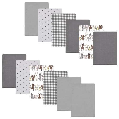Luvable Friends Hudson Baby Flannel Burp Cloths 12pk, Farm Pals Gray