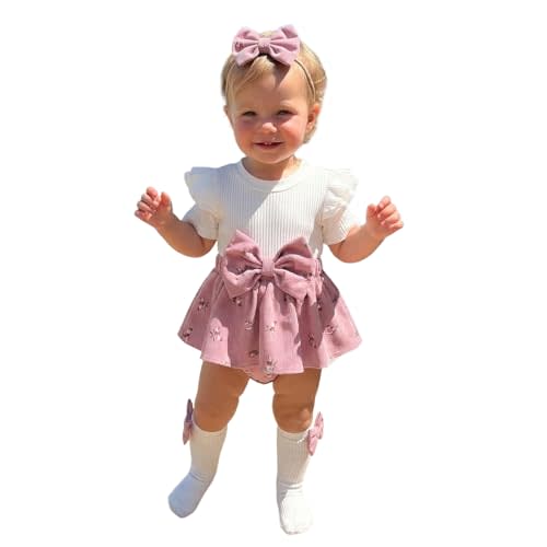 MERSARIPHY Newborn Baby Girl Clothes Sets Infant Girl Ruffle Knit Romper Dresses + Socks + Headband Summer Princess Outfits
