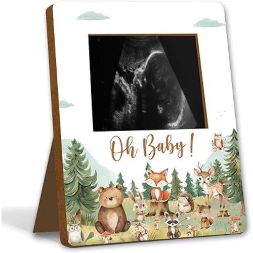 ALodr Woodland Baby Shower Decorations, Woodland Baby Shower Sign Picture Frame, Wild Animal Party Decor for Gender Reveal, Pregnancy Milestone Keepsake, Pregnancy Announcement Sonogram Photo Frames