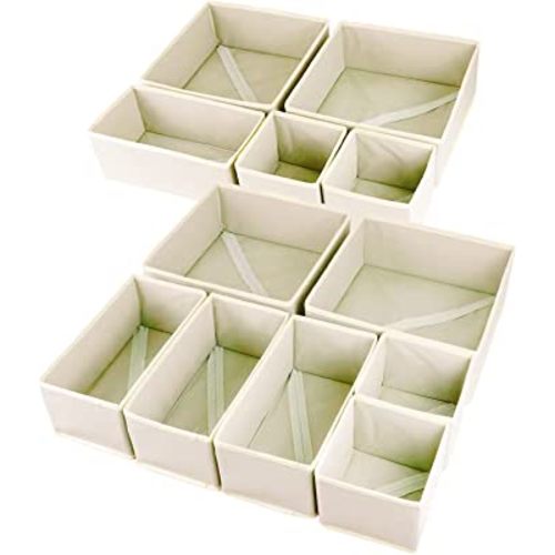 12 Pack Drawer Organizers, Drawer Dividers Storage Bins, Foldable Drawer Organizers for Clothing, Cloth Clothes Drawer Organizer for Underwear,Folded Clothes,Baby Clothing,Socks,Bra,Towels,Ties