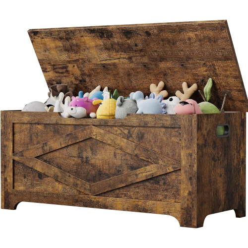 39.4" Storage Chest, Wooden Storage Bench with Safety Hinges, Easy Assembly, Large Toy Chest for Entryway, Living Room, Bedroom