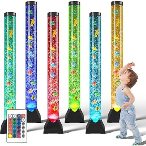 Large 4ft Sensory LED Water Bubble Tube Lamp (Aquarium Sensory Fish Tube Floor Light) with 16 Color Changing Night Light Effects - Autism & ADHD Friendly, Ideal Gift for Kids & Adults