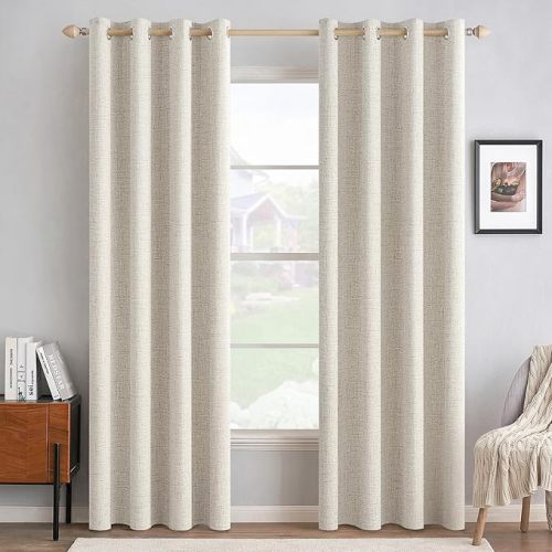 MIULEE 100% Blackout Linen Curtains for Bedroom Thermal Insulated Birch Grommet Room Darkening Curtains & Drapes for Living Room 52 x 84 Inch (2 Panels)