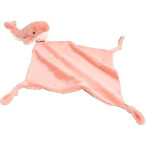 MON AMI Coral Whale Plush Lovey for Babies | 13.5-Inch Knotted Security Blanket | Soft Plush Snuggle Toy for Babies | Perfect Newborn Essential for Birthdays & Baby Showers