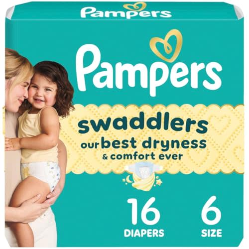 Pampers Swaddlers Diapers, Size 6 (23-44 lbs), 16 Count, Absorbent, Keeps Baby Dry and Comfortable, Skin Safe Disposable Baby Diaper (Packaging May Vary)