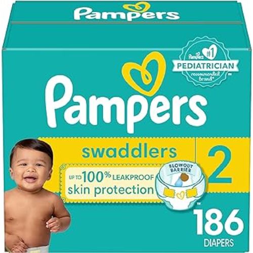 Pampers Swaddlers Diapers - Size 2, 186 Count, Ultra Soft Disposable Baby Diapers
