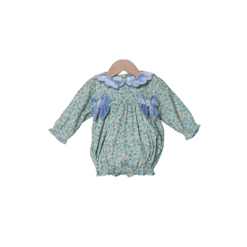 Blue Fall Floral Corduroy/Velvet Bow Bubble
