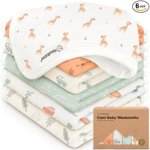 6-Pack Cotton Baby Washcloths for Newborn - Soft & Absorbent Organic Cotton Muslin Wash Cloths for Babies, Infant, Kids, Toddler Towels for Boy, Girl Face Cloths, Scratch-Free Baby Rags (Wilderness)