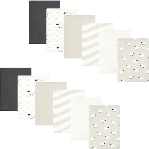 Hudson Baby Unisex Baby Flannel Burp Cloth 12pk, Taupe Sheep, One Size