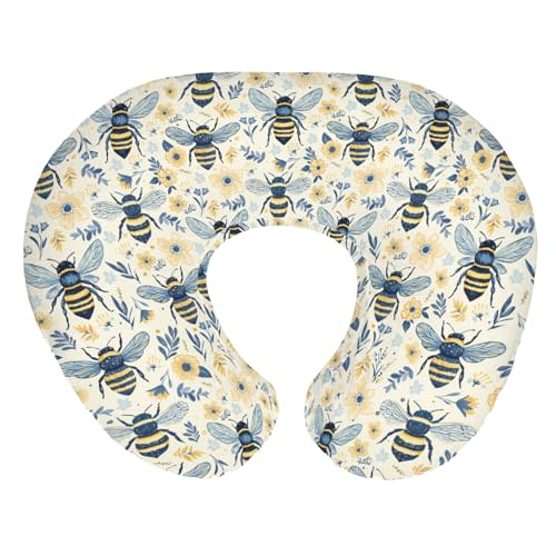 Bees Flowers Nursing Pillow Covers for Boy Girl Vintage Bees Boho Wildflowers Nursery Slipcover for Breastfeeding Pillows Bee Floral Spring Summer Soft Stretchy Removable Covers for Newborn Infant