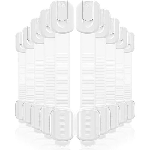 10 Pack Cabinet Locks Baby Proofing, Child Proof Cabinet Locks with 3M Adhesive - Easy Installation with Adjustable Straps, Multi-Purpose Child Safety Latches for Drawers Fridge Trash Cans Toilets
