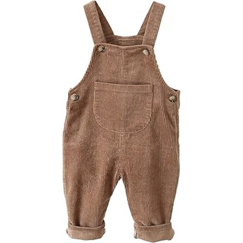 Happy Cherry Infant Baby Boy Girl Corduroy Overalls Romper Adjustable Button Suspender Big Pants Plain Romper Outfit Clothes