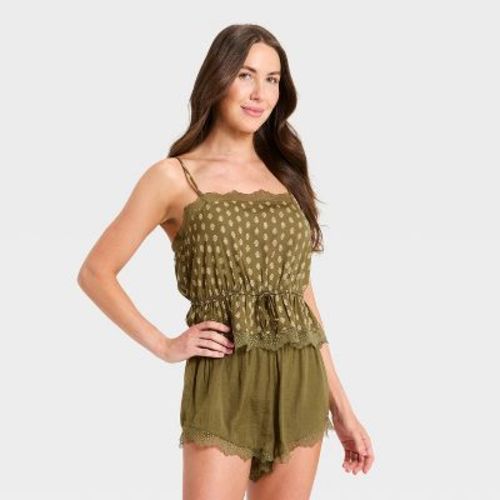 Women's Luxury Collection Lace Trim Satin Cami - Auden™ Olive Block Printed L