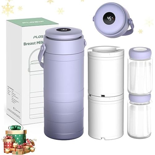 Portable Breast Milk Cooler for Outdoors, 360° All-Round Cooling Keeps Milk Fresh for 24 Hours, 22oz Large Capacity Breastmilk Chiller with 2pcs BPA-Free Bottle for Breastmilk Storage, Purple
