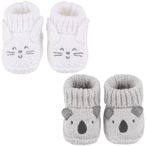 Newborn Knit Booties Soft Baby Sock Boots for Infant Boys Girls First Walkers 2 Pairs, 0-3 Months