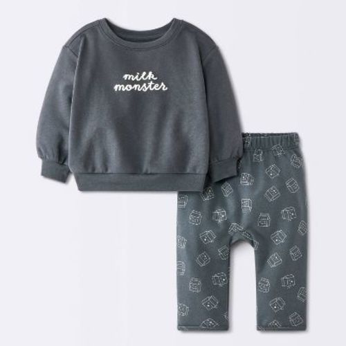Baby Milk Monster Sweatshirt and Jogger Pants Set - Cloud Island™ Charcoal Gray 0-3M