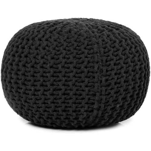 REDEARTH, Round Pouf Foot Stool Ottoman, 19.5"x19.5"x14", Black