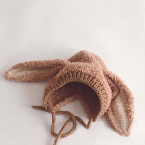 Korean Plush Baby Bunny Hat with Long Ear 2024 Autumn Winter Baby Beanie Hat Warm Children's Ear Protection Knitted Hat (Khaki,48CM(0-36M))
