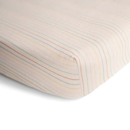 Mushie Extra Soft Muslin Crib Sheet | Retro Stripe