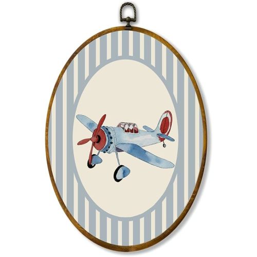 zewepri Toy Airplane Oval Wall Art, Vintage Nursery Decor