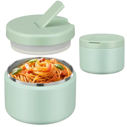 Pawtong 12oz Insulated Vacuum Food Jar with Buckle Lid Wide Mouth Soup Thermo for Hot Food Kids Leakproof Stainless Steel Lunch Container (Mint, 12OZ)