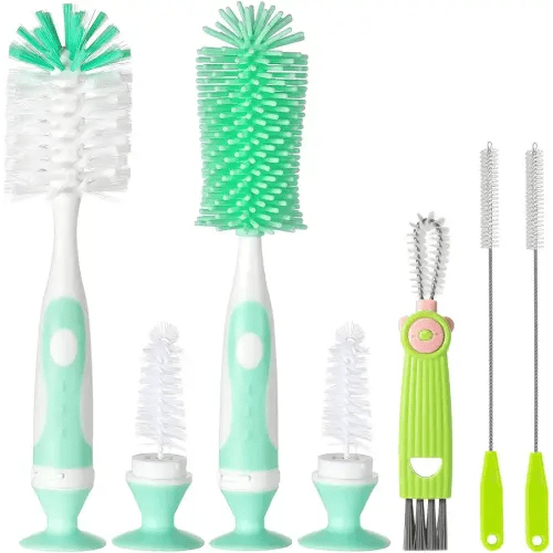 5-in-1 Baby Bottle Brush Set, Bottle Brush for Baby, Bottle Cleaner Brush Set, Including Nylon and Silicone Bottle Brush, Bottle Cap Brush, Straw Brush, Nipple Brush, BPA-Free (Green)