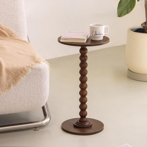 Fultyle Round Side Table, Small Drink Table for Small Spaces, Modern Accent Nightstand with Solid Wood Leg for Living Room, Bedroom, Corners, and Office (Rustic Brown)