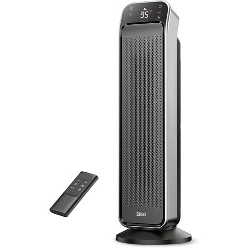 Dreo Space Heater Indoor, 25" 11.5ft/s Fast Portable Room Heater with Remote and Thermostat, 3 Modes, Overheating & Tip-Over Protection, Electric Heaters for Indoor Use Large Room, Bedroom, Silver