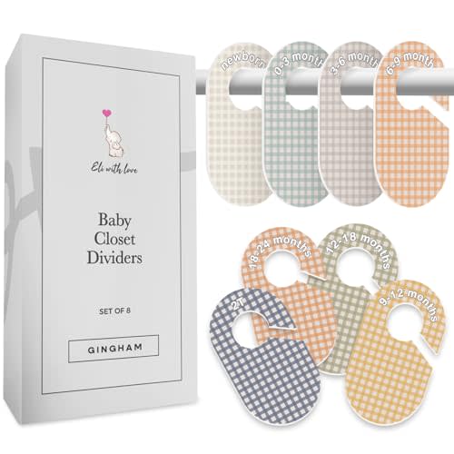 Eli with Love Baby Closet Dividers (Gingham) - Ideal Baby Clothes Dividers – Organize Nursery Closet Hangers by Size/Age