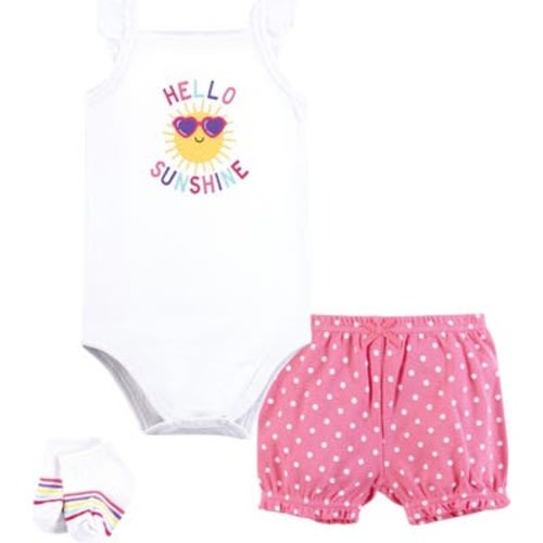 Coordinated Bodysuit Outfit with Shorts and Socks, 0-3M