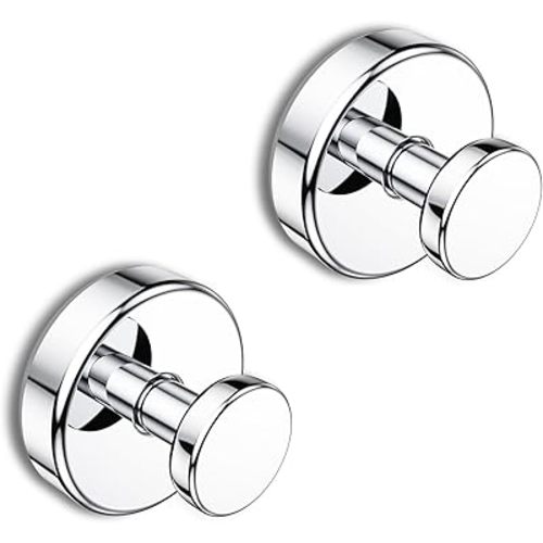 Suction Cup Hooks for Glass Window, Mirror, Wreaths - Shower Hooks for Inside Shower, No Drill Towel Hooks for Bathrooms, Bath Robe Coat Looafh Hook for Hanging - Chrome(2 Pack)