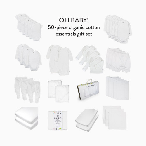 Honest Baby Clothing 50-Piece Organic Cotton Oh Baby Gift Set - Bright White, Newborn