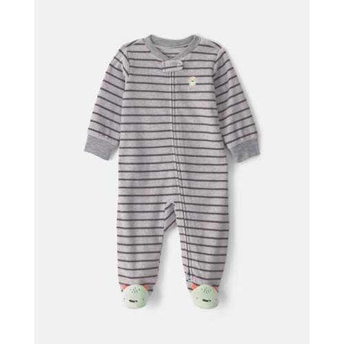 Baby Boy Monster Striped Fleece 2-Way Zip Sleep & Play Pajamas - Grey | Carter's