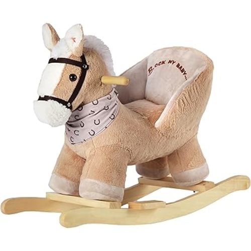 Rocking Horse, Baby Animal Rocking Horse with Seat, Ride on Horse, Plush Rocking Horse with Realistic Sound, Wooden Rocking Horses Ages 1-3 (Caramel Color Horse), CPC Certified