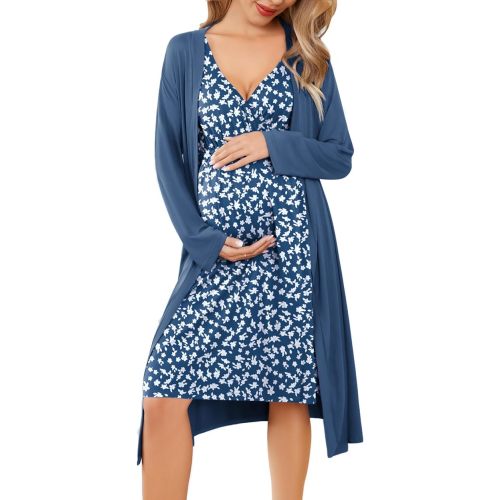 Ekouaer Maternity Nursing Gown and Robe Set Labor Delivery Nightgowns