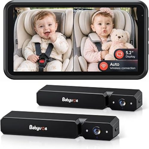 Babyvue Wireless Dual Baby Car Camera Monitor for 2 Kids