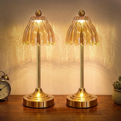 Cordless Glass Table Lamp,5200mAh Battery Operated Rechargeable Touch Lamp