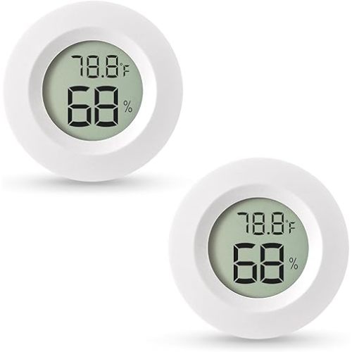 Atogou 2-Pack Mini Hygrometer & Thermometer, Indoor Outdoor Digital Humidity Meter Gauge Temperature, ℉/℃, for Home, Office, Reptile, Car, Greenhouse, Lab, Terrarium, Cellar.. A01 White