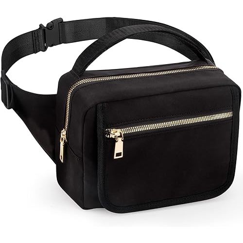 printe Small Diaper Bag with Portable Changing Pad, Crossbody Women Waist Bag with Wipes Pocket for Travel, Stroller Fanny Pack, Black