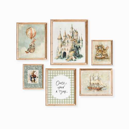 Storybook Boy Nursery Wall Art: Vintage Rabbit, Castle Gallery (Once Upon a Time)