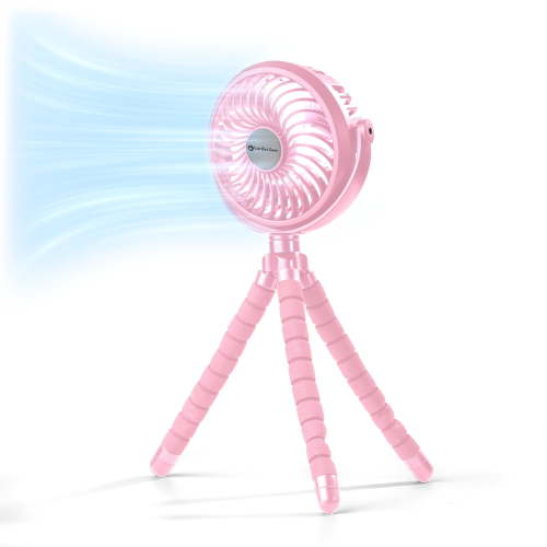 Comfort Zone 4-inch Rechargeable Baby Stroller Fan, 3-Speed, Flexible Clip, Portable, Pink