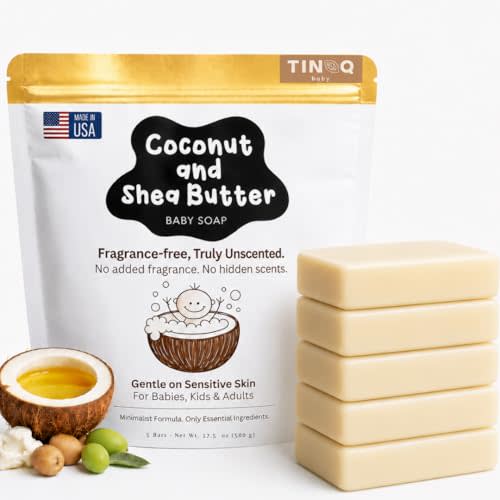 Fragrance Free Baby Bar Soap for Sensitive Skin | Unscented Natural soap bar for toddlers kids adults with gentle skin | Organic ING | Made in USA | 5 Bars (3.5 oz Each)